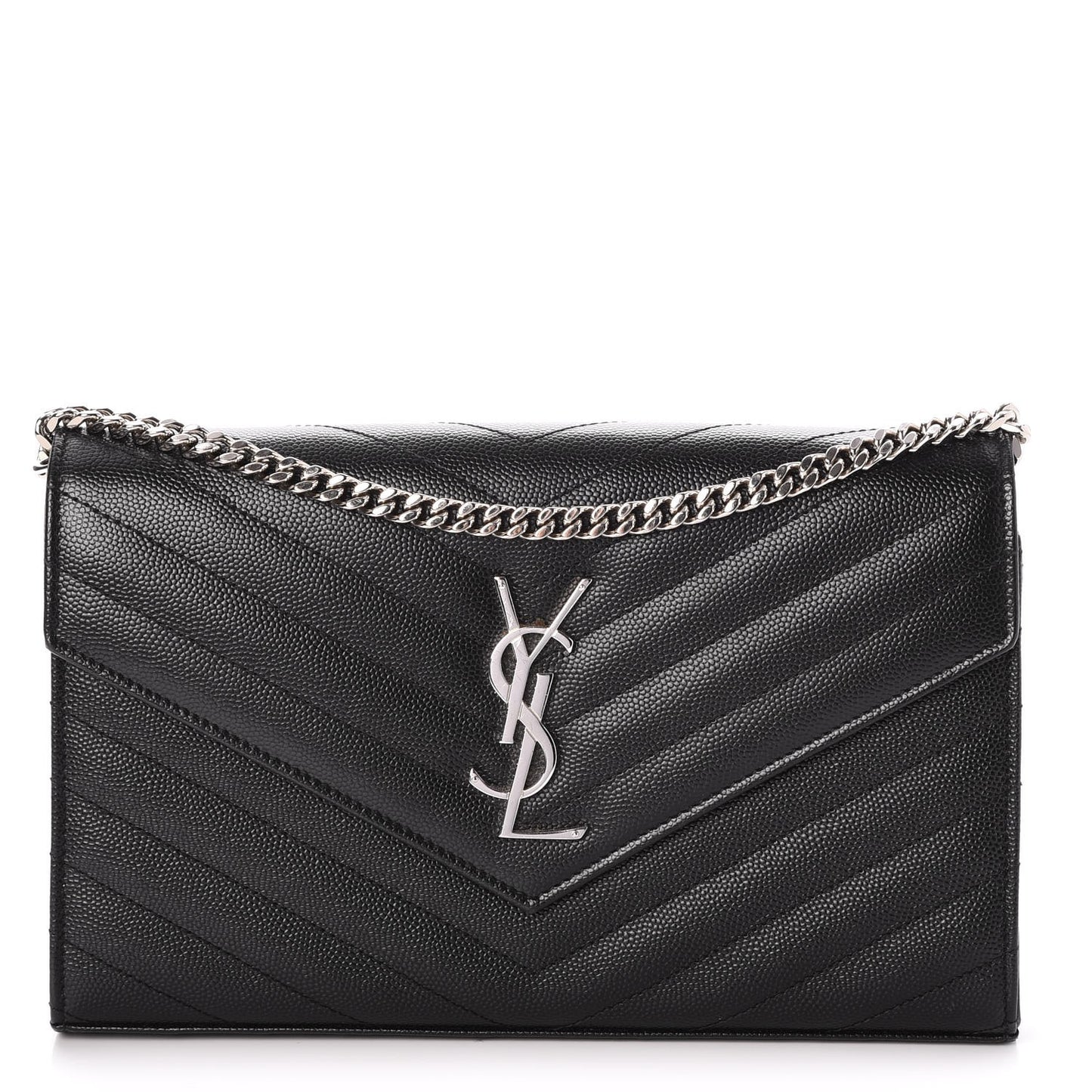 Grain De Poudre Matelasse Chevron Monogram Chain Wallet Black