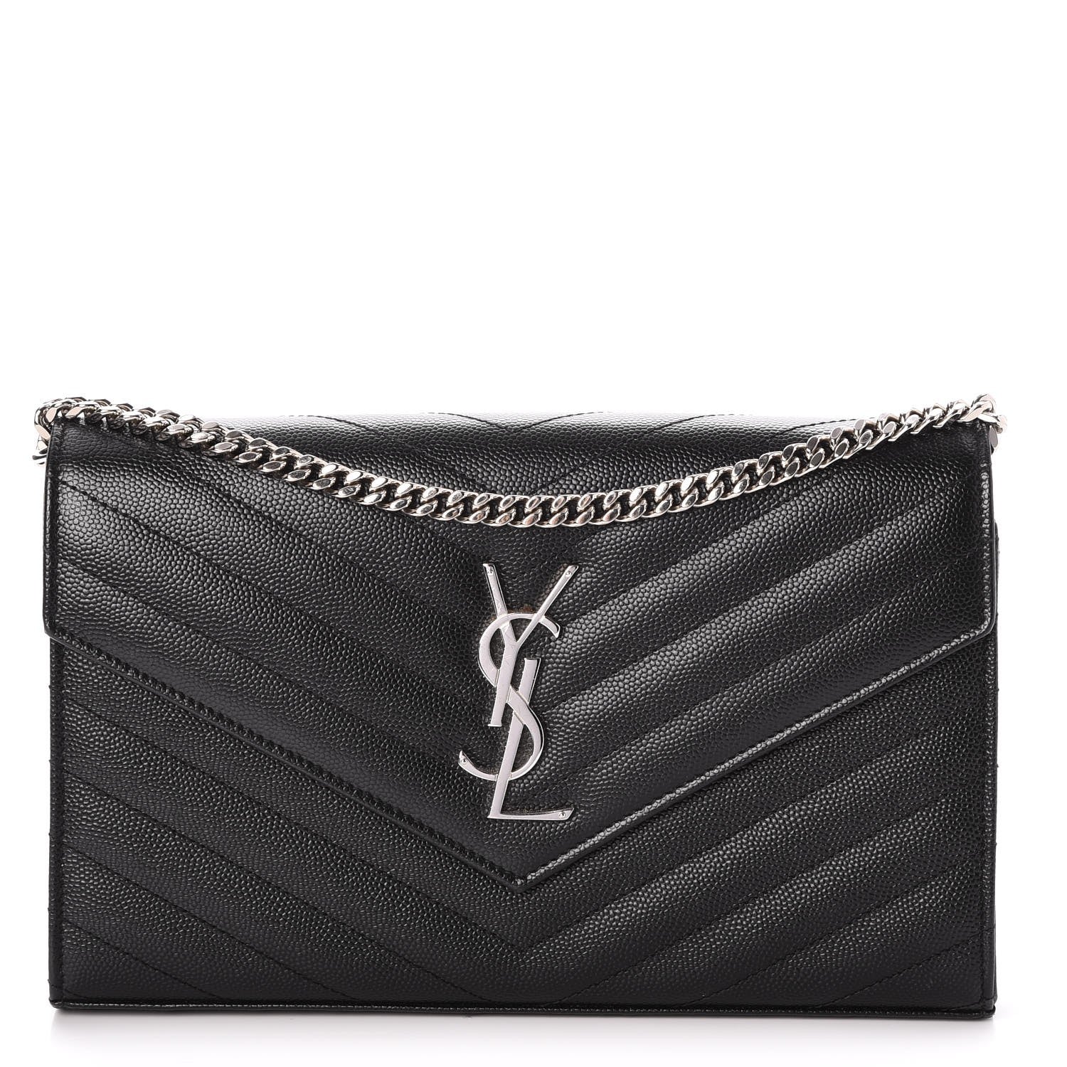 Saint Laurent Grain De Poudre Matelasse Chevron Monogram Chain Wallet Black 1 of 10