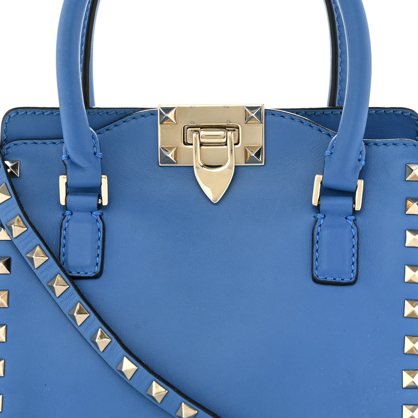 Vitello Mini Rockstud Double Handle Tote Light Sapphire