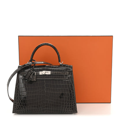 Hermes Shiny Niloticus Crocodile Kelly Sellier 25 Graphite 14 of 14