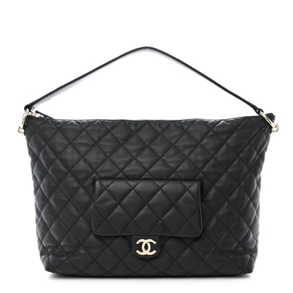 Chanel Lambskin Quilted Pocket Hobo Black 1 of 12