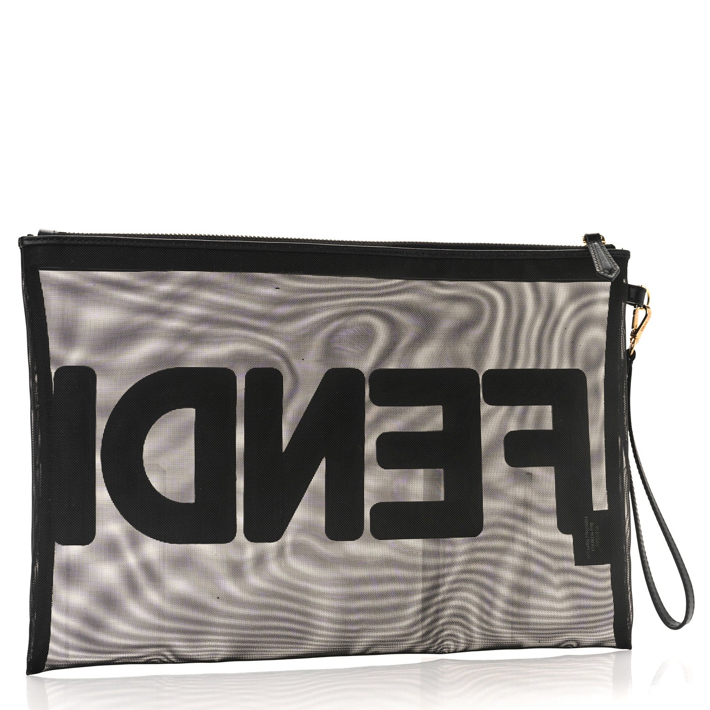 Mesh Vitello King Logo Embroidered Large Flat Pouch Black