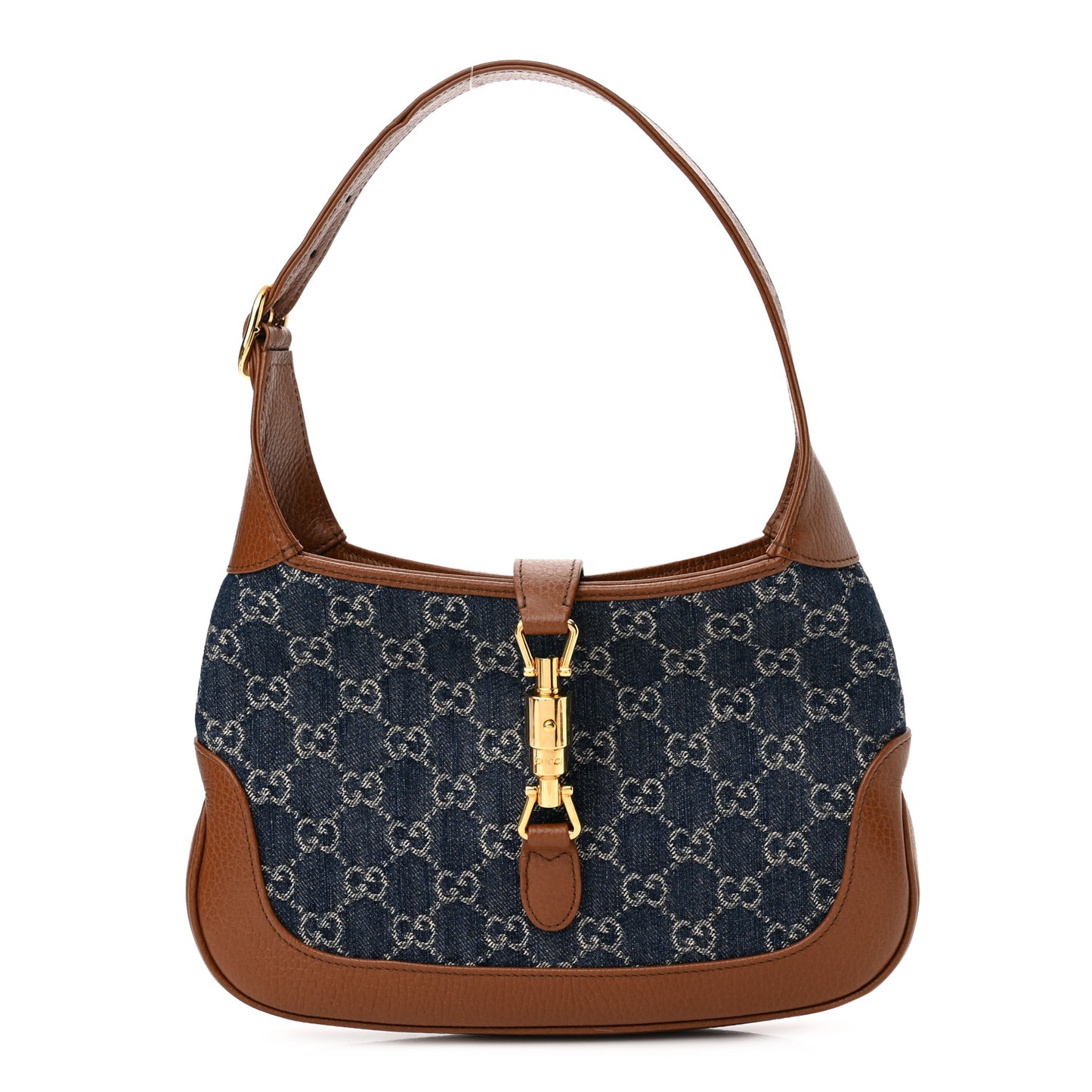 New Denim GG Monogram Calfskin Small Jackie 1961 Hobo Blue Tea Cuir