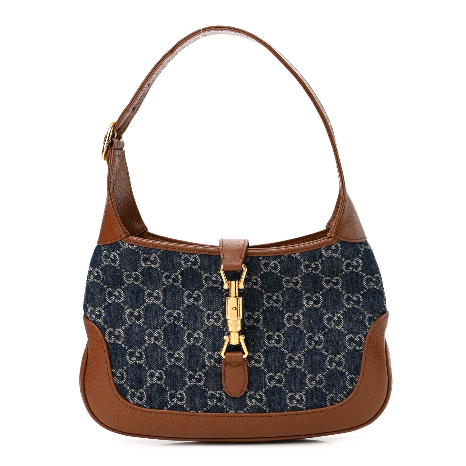 Gucci New Denim GG Monogram Calfskin Small Jackie 1961 Hobo Blue Tea Cuir 1 of 11