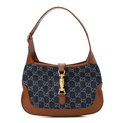 Gucci New Denim GG Monogram Calfskin Small Jackie 1961 Hobo Blue Tea Cuir 1 of 11