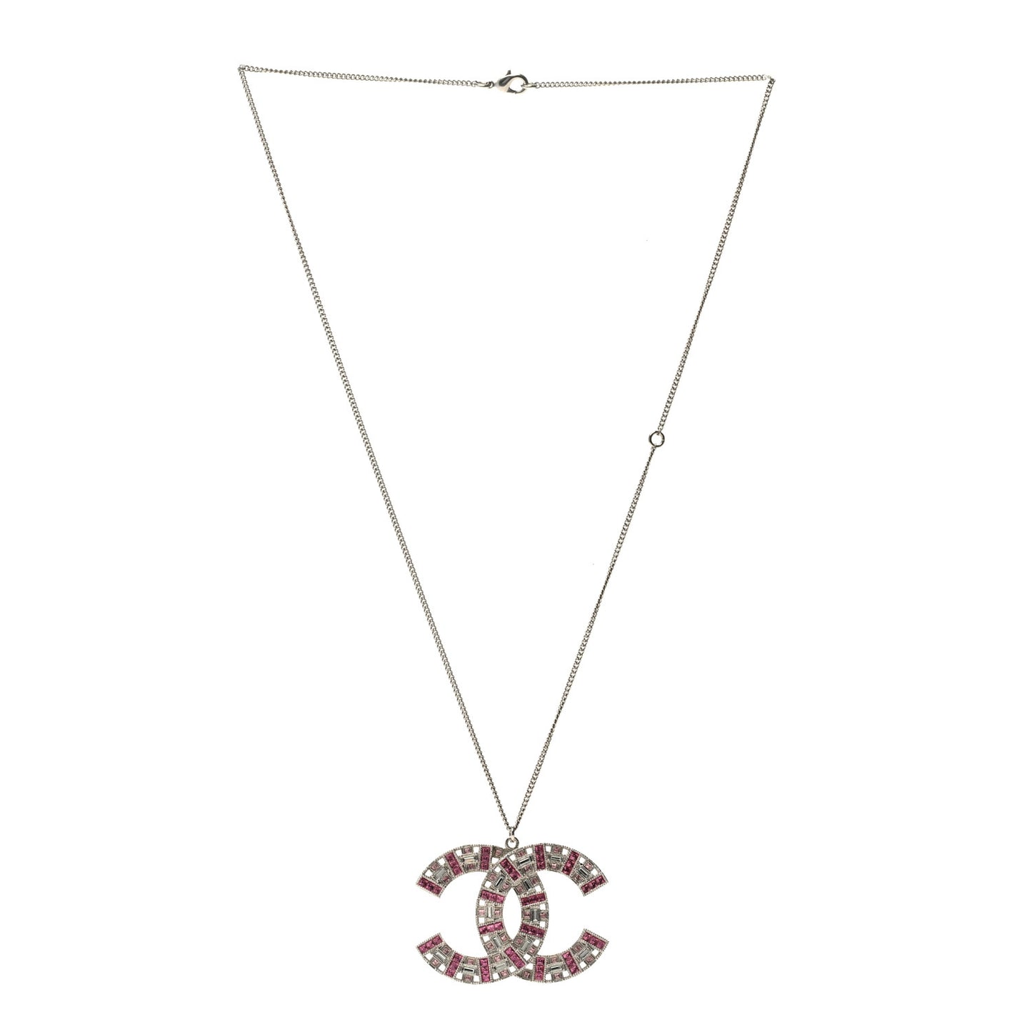 Baguette Crystal Large CC Necklace Pink