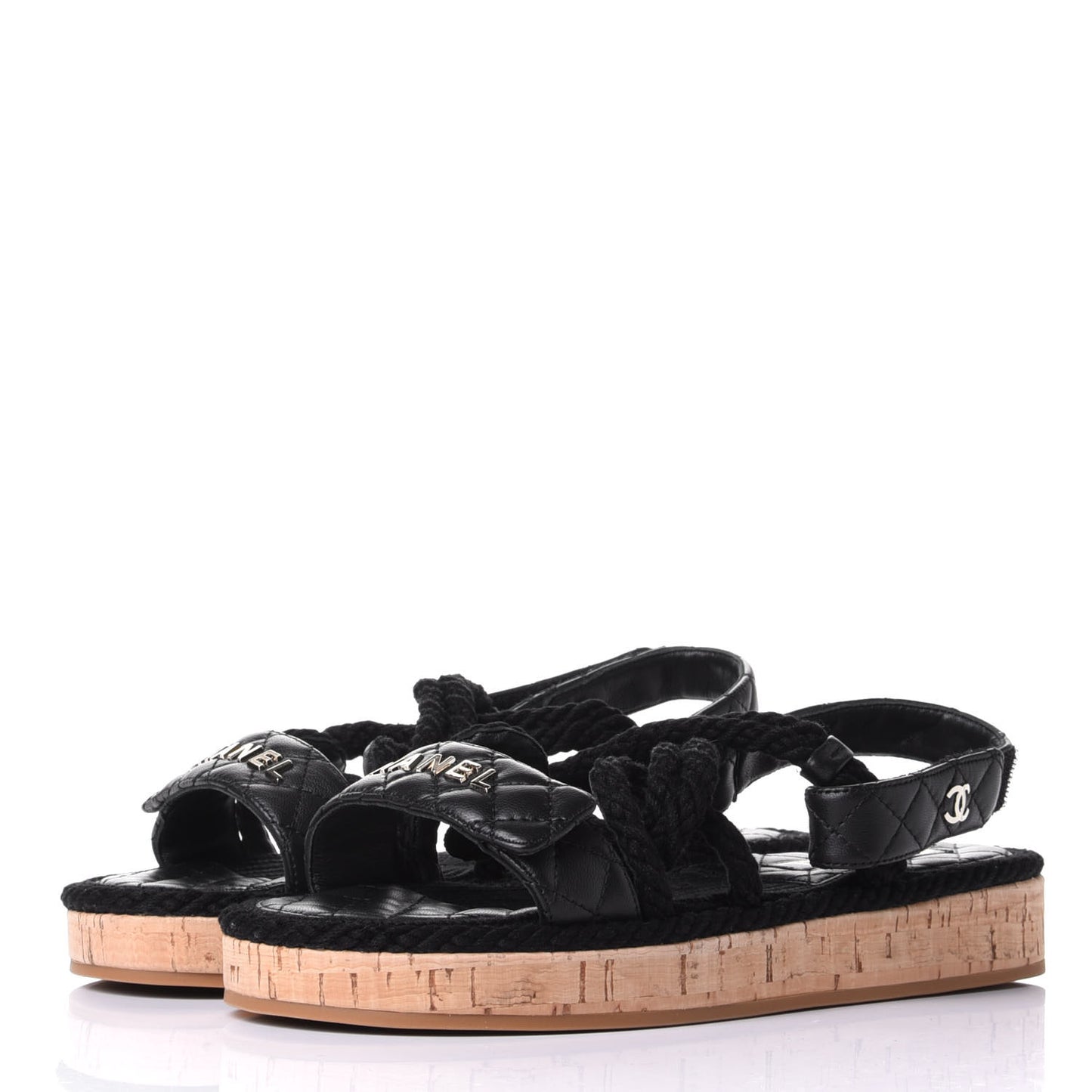 Cord Lambskin Quilted Logo Sandals 39 Black