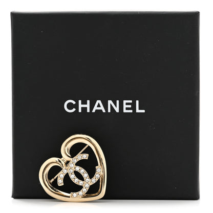 Chanel Metal Crystal CC Logo Heart Brooch Gold 5 of 5