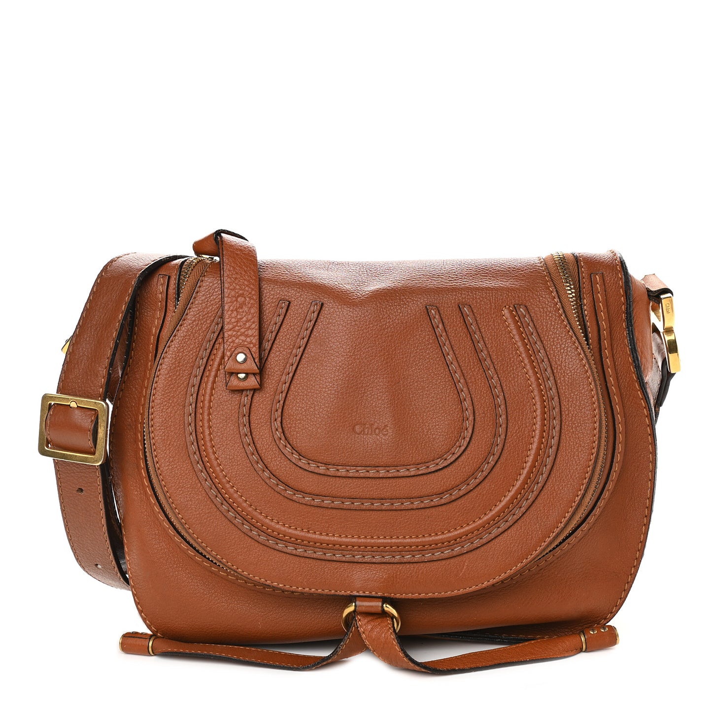 Calfskin Medium Marcie Round Zip Crossbody Bag Tan