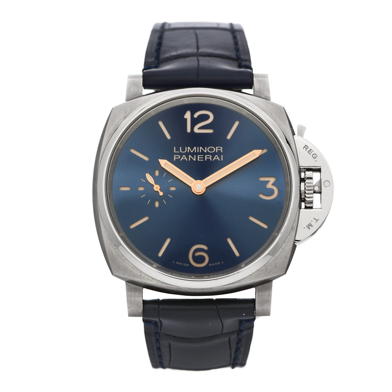 Panerai Titanium Alligator 42mm Luminor Due 3 Days Manual Winding Watch Blue PAM00728 1 of 5