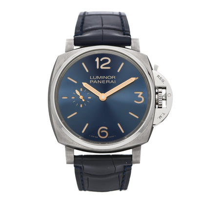 Panerai Titanium Alligator 42mm Luminor Due 3 Days Manual Winding Watch Blue PAM00728 1 of 5