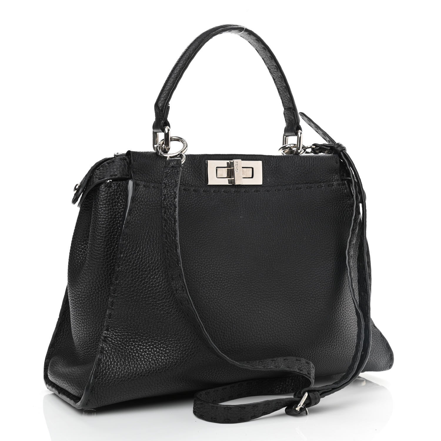 Fendi Cuoio Romano Selleria Bi-Color Medium Peekaboo Iconic Satchel Black Mou 2 of 12