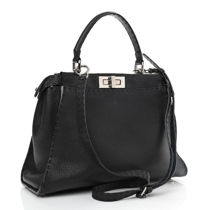Fendi Cuoio Romano Selleria Bi-Color Medium Peekaboo Iconic Satchel Black Mou 2 of 12