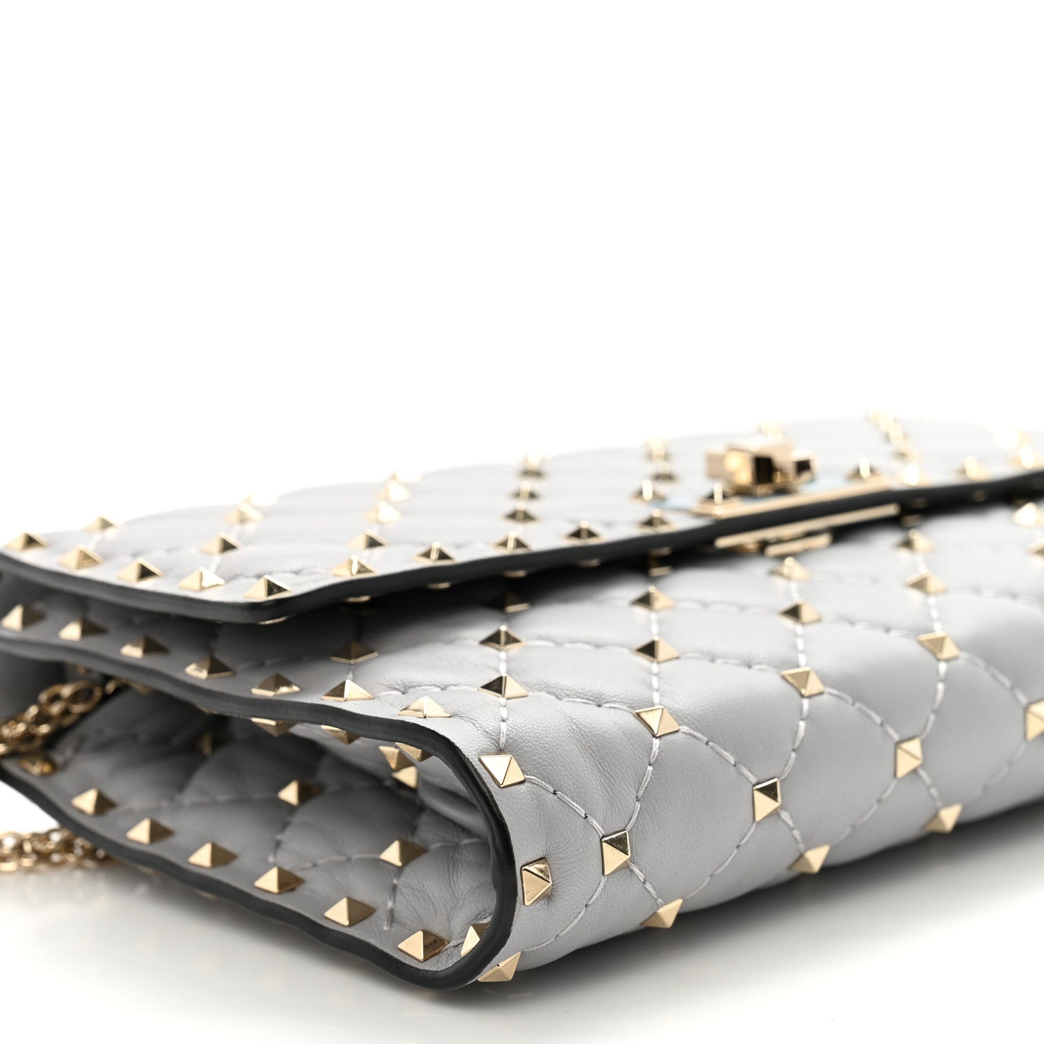Valentino Garavani Lambskin Rockstud Spike Wallet on Chain Grey 8 of 9