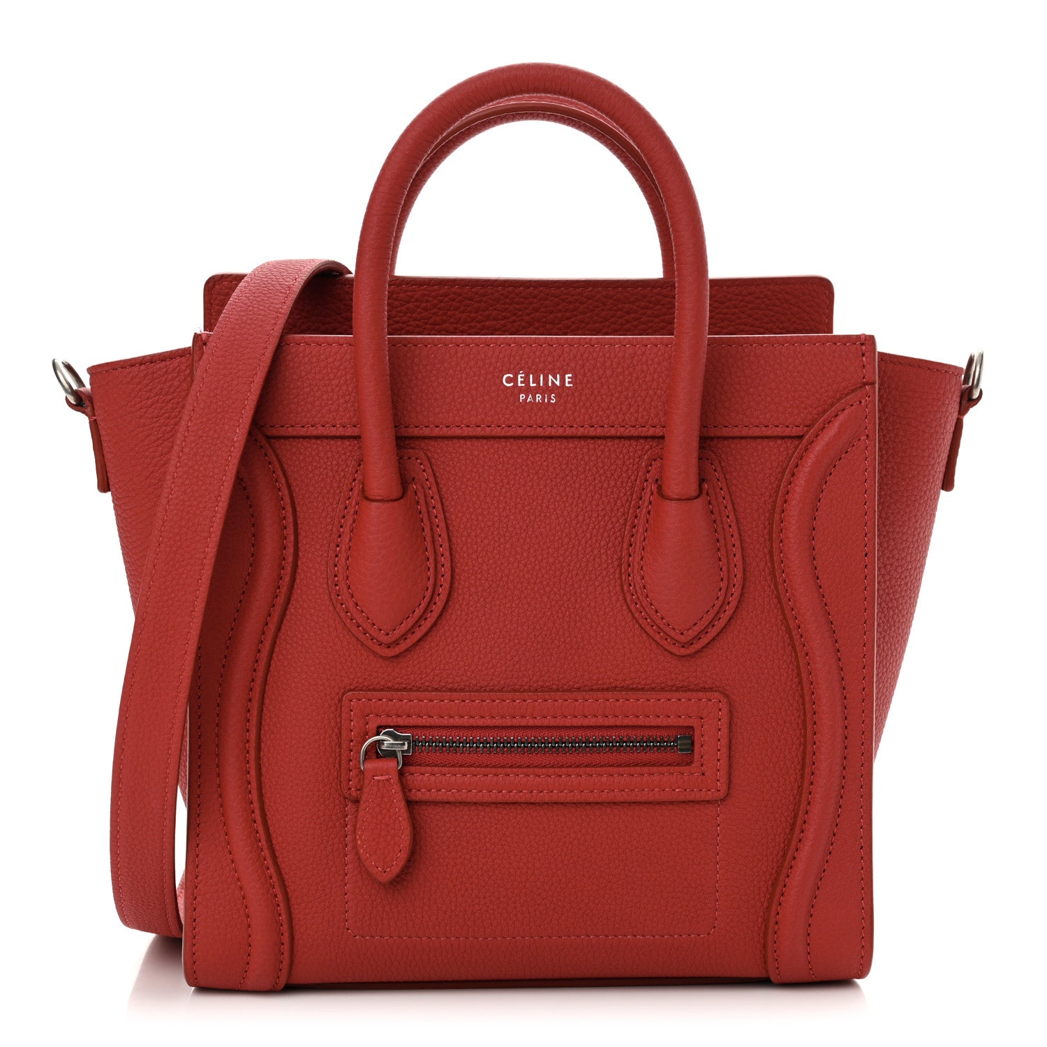 Celine Drummed Calfskin Nano Luggage Pop Red 1 of 10