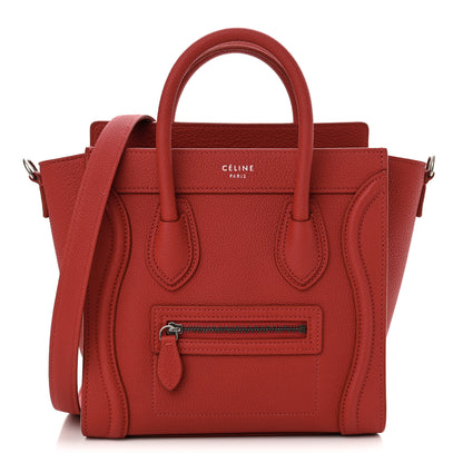 Celine Drummed Calfskin Nano Luggage Pop Red 1 of 10
