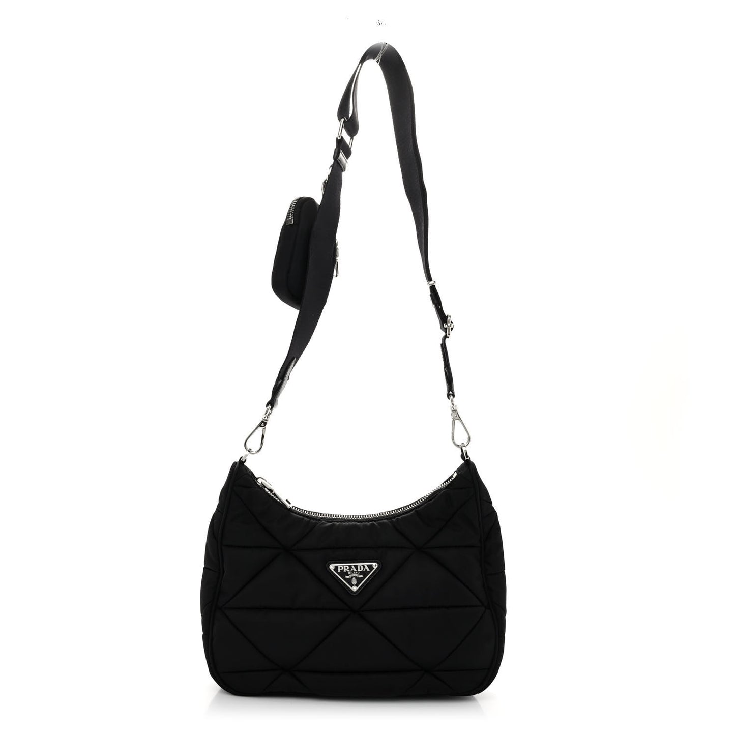 Tessuto Nylon Triangle Quilted Padded Patchwork System Shoulder Bag Black