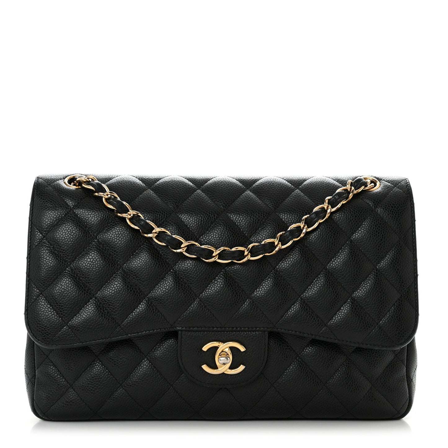 Caviar Quilted Jumbo Double Flap Black