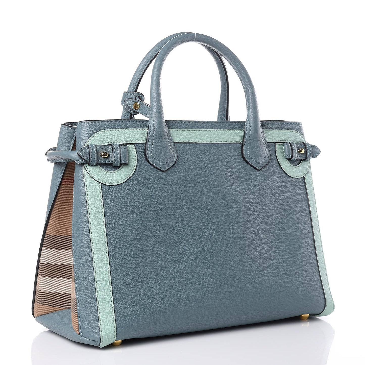 Calfskin Medium Bi-Color Banner Tote Celadon Blue Turquoise