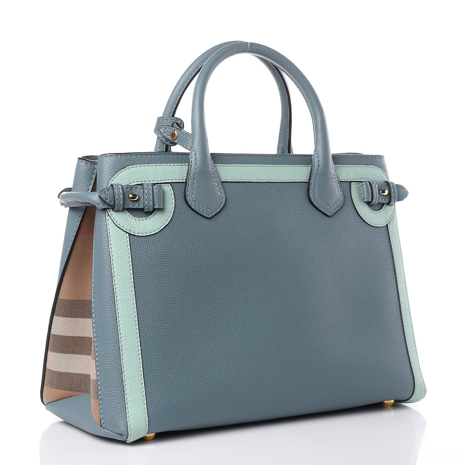 Burberry Calfskin Medium Bi-Color Banner Tote Celadon Blue Turquoise 3 of 9