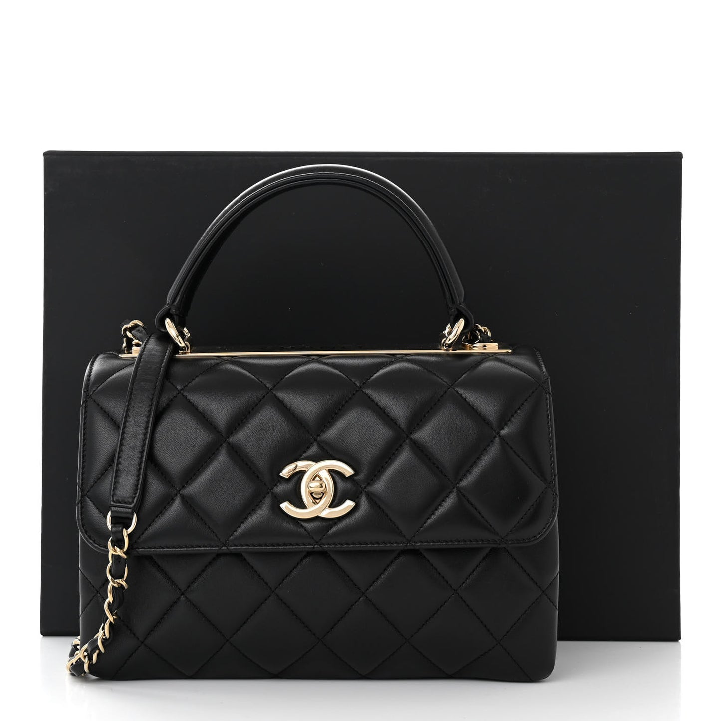 Lambskin Quilted Small Trendy CC Dual Handle Flap Bag Black