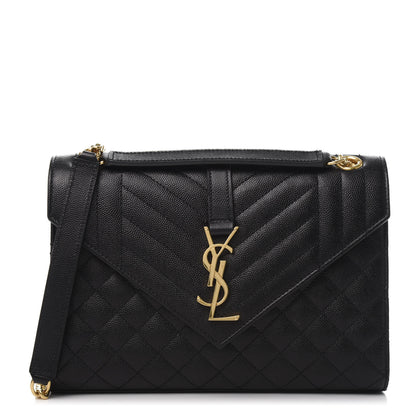 Saint Laurent Grain De Poudre Textured Mixed Matelasse Triquilt Medium Monogram Satchel Black 1 of 13