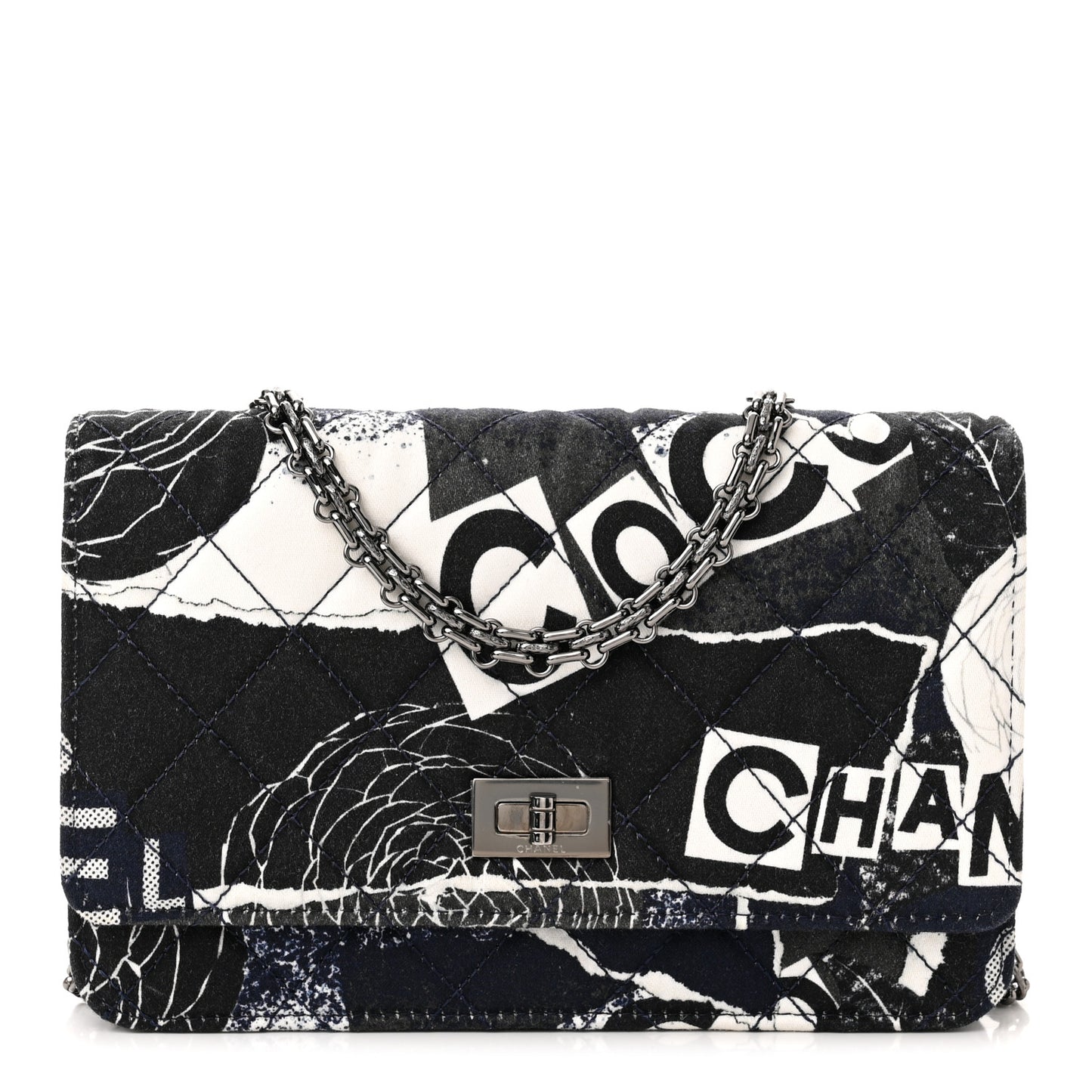 Canvas Printed Quilted 2.55 Reissue Wallet On Chain WOC White Black Navy Blue