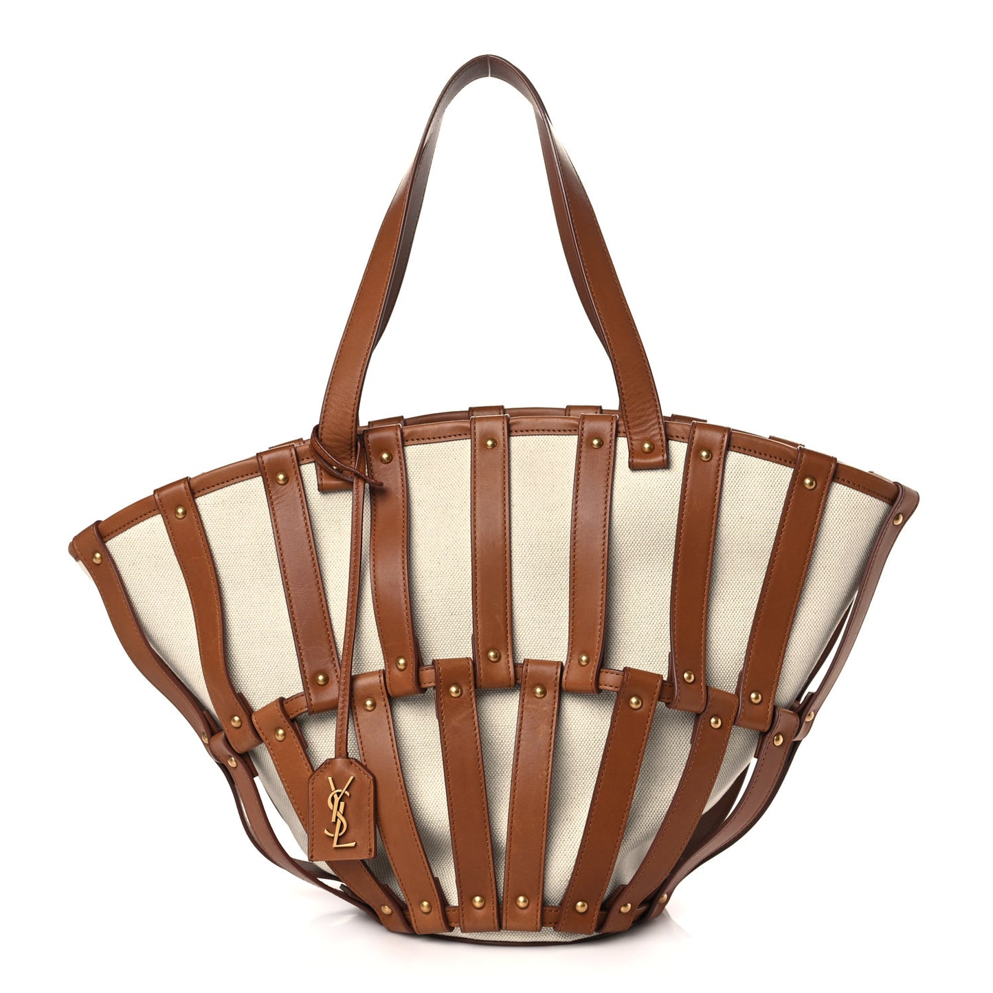 Calfskin Canvas Beatrix Panier Cut Out Tote Grege Brick