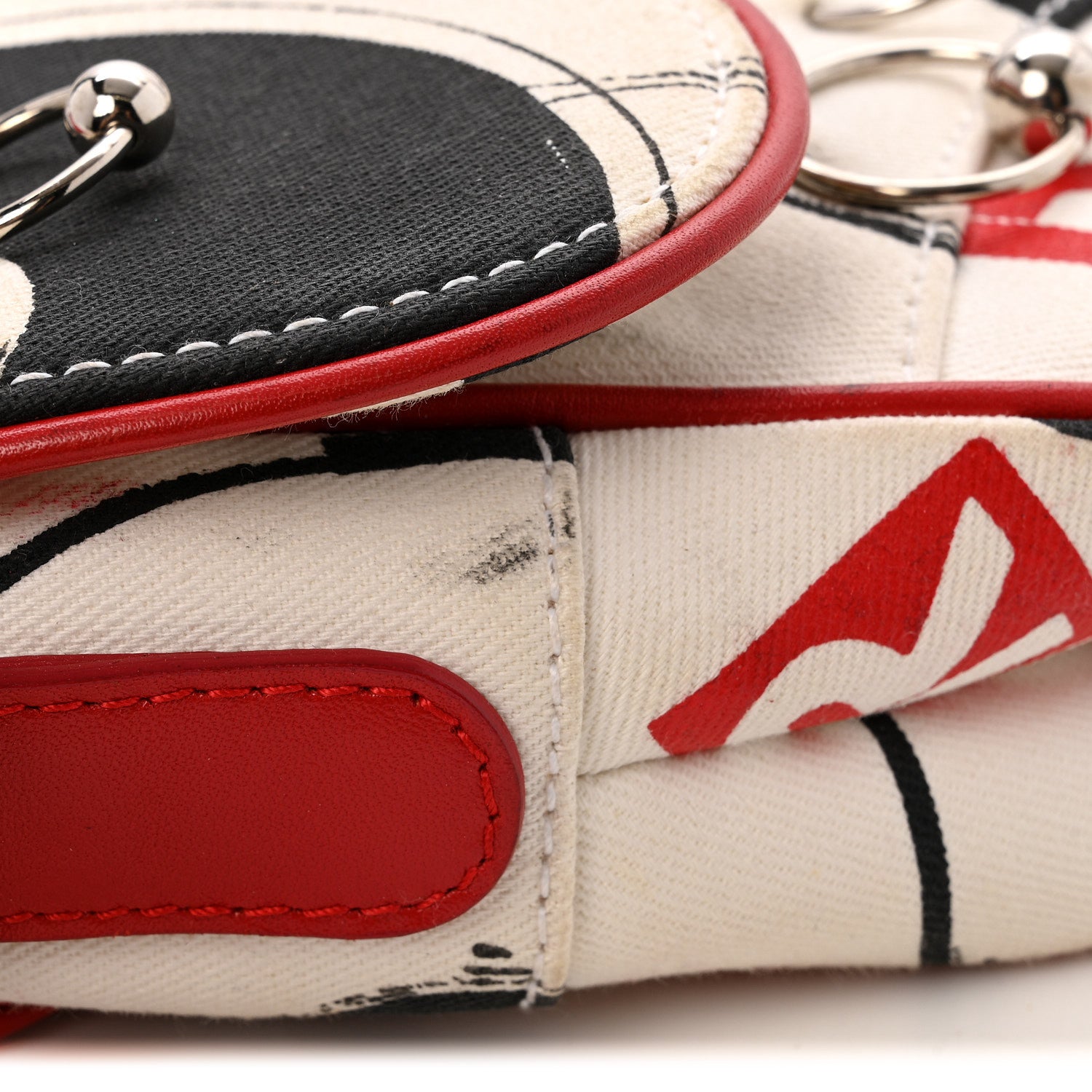 Christian Dior Canvas Hardcore Pierced Saddle Bag White Red Black 12 of 14