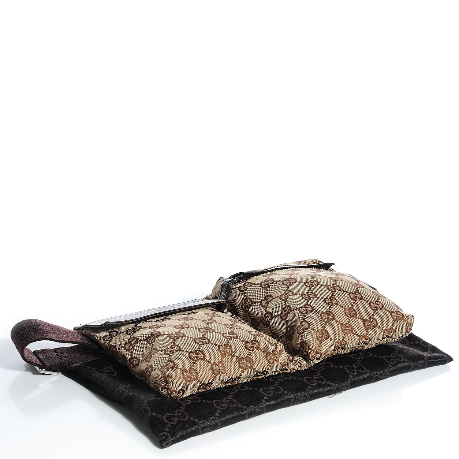 Gucci GG Monogram Double Pocket Belt Bag Dark Brown 4 of 9