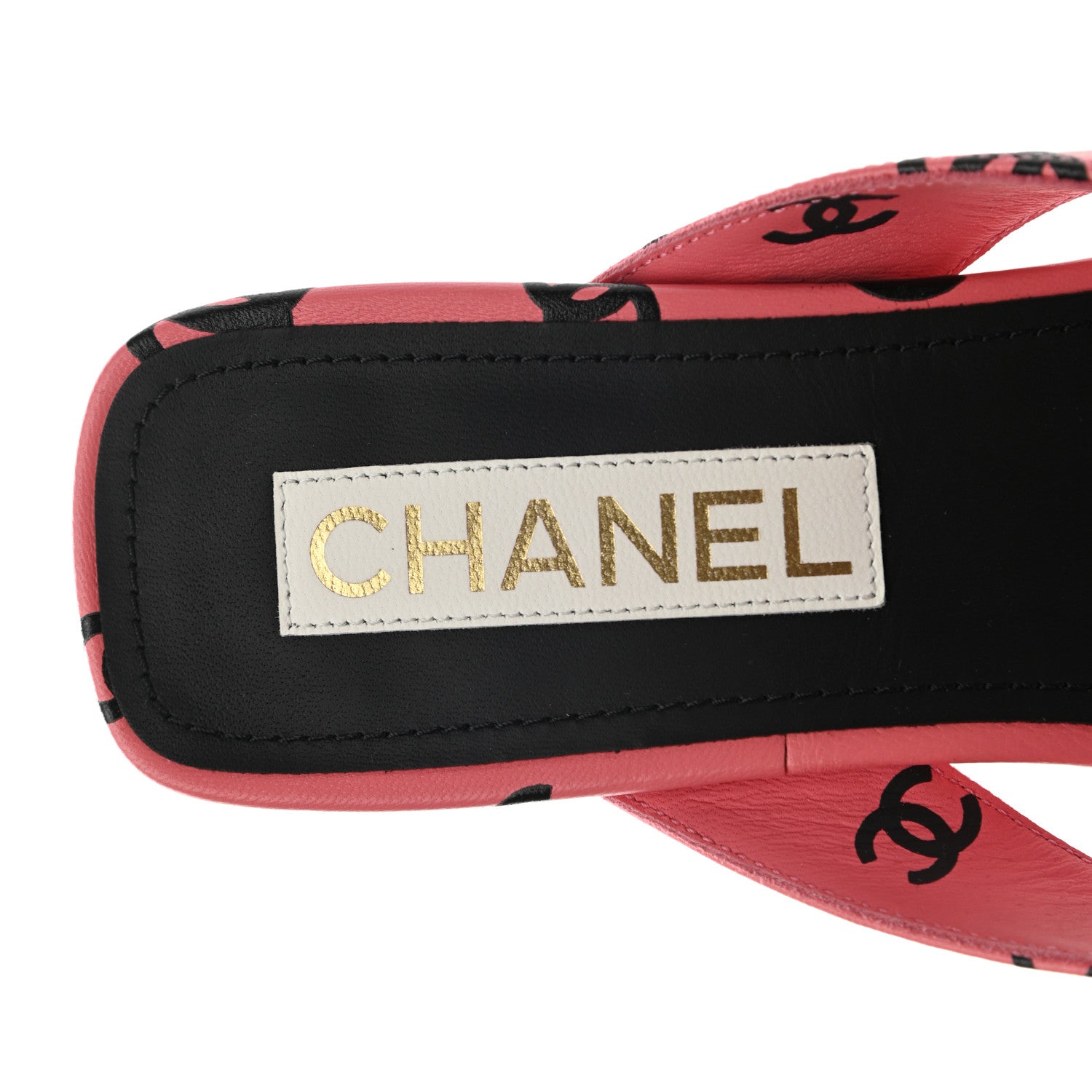 Chanel Lambskin Printed CC Thong Sandals 40 Pink Black 7 of 8