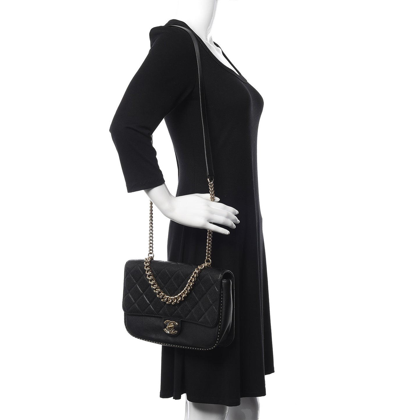 Caviar Quilted Large Studded Flap Black