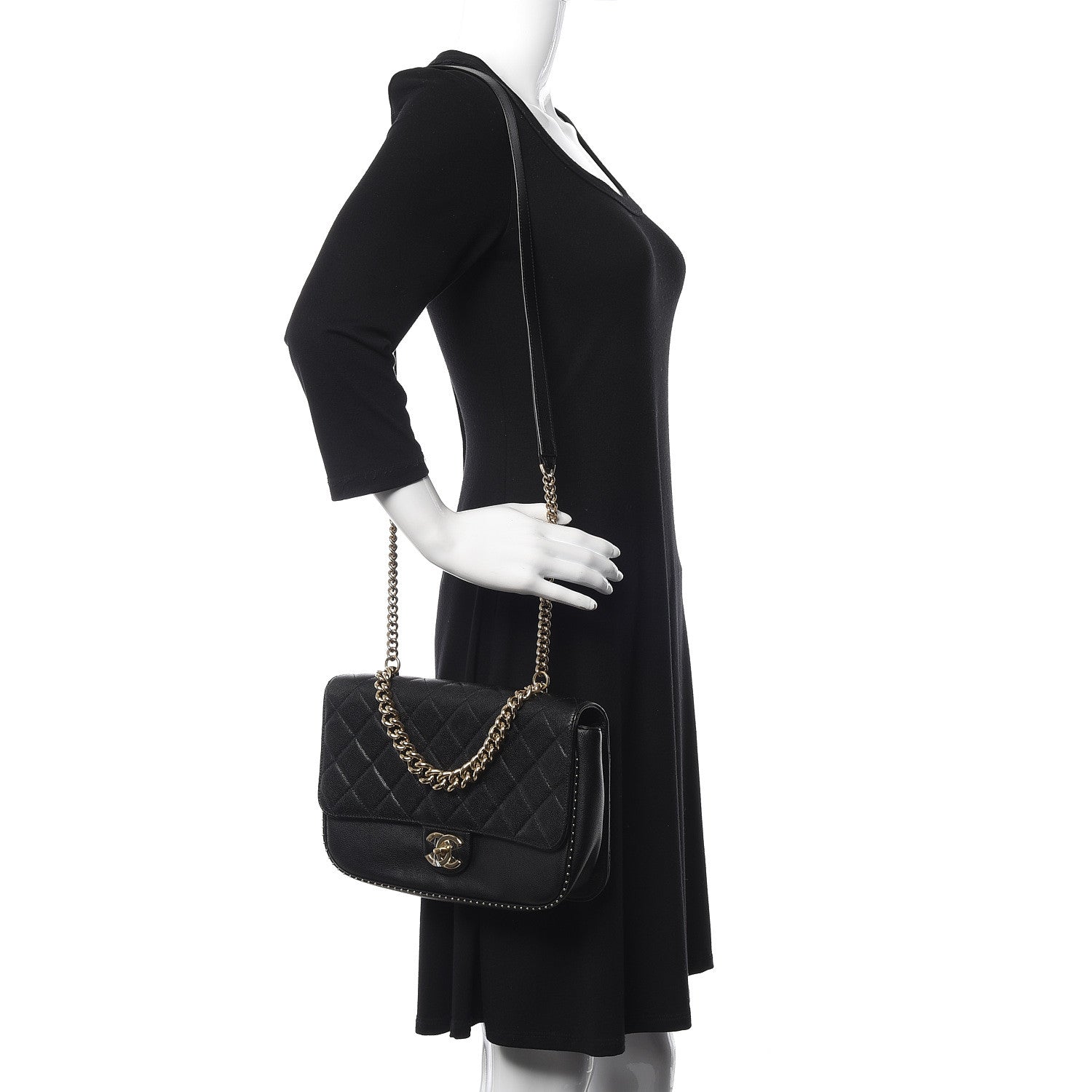 Chanel Caviar Quilted Large Studded Flap Black 2 of 14