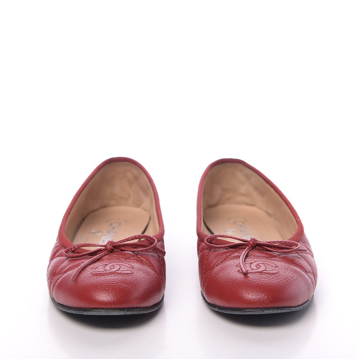 Caviar Quilted CC Cap Toe Ballerina Flats 37 Red