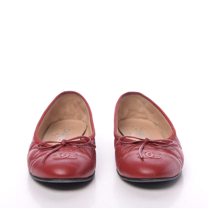 Chanel Caviar Quilted CC Cap Toe Ballerina Flats 37 Red 2 of 11
