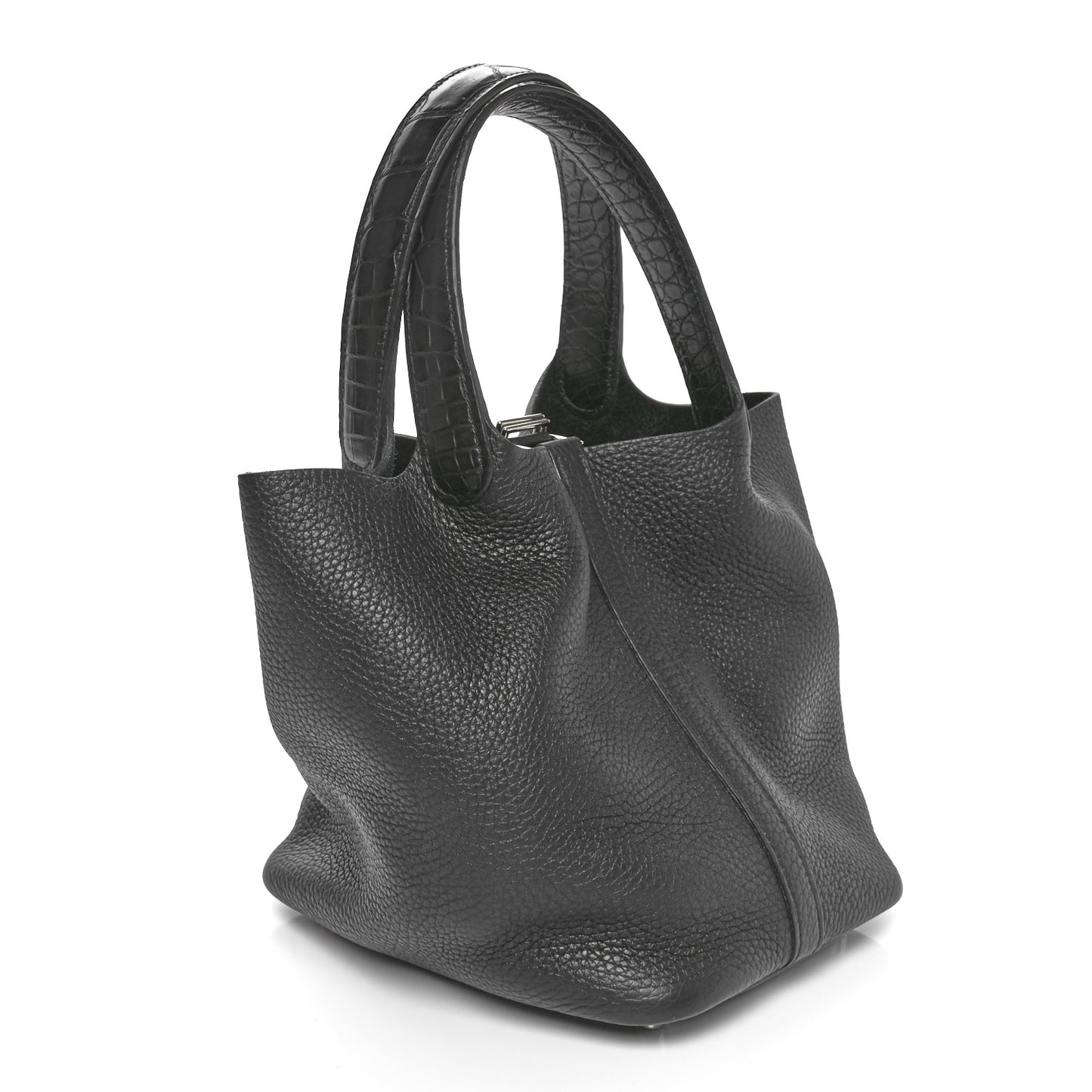 Taurillon Clemence Matte Alligator Picotin Lock Touch 18 PM Black