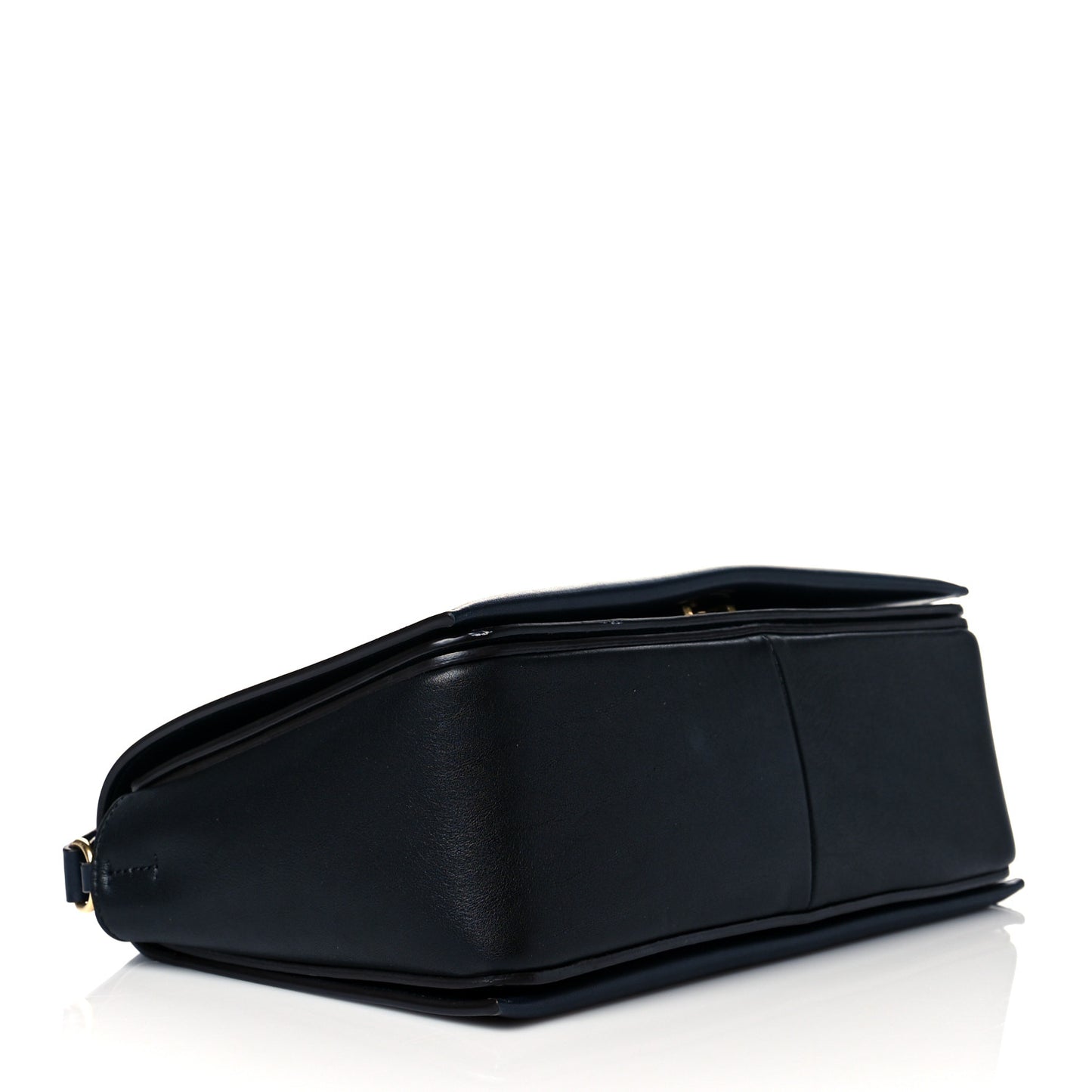 Shiny Smooth Calfskin Medium Frame Shoulder Bag Black Navy