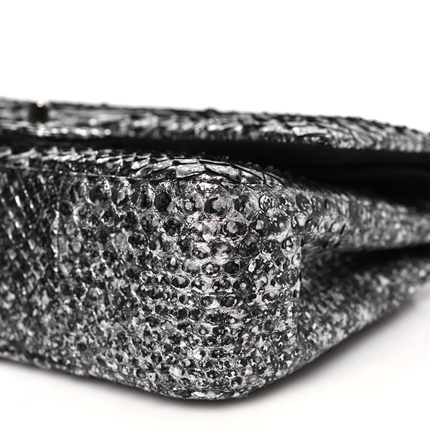 Metallic Snakeskin Medium Double Flap Black Silver