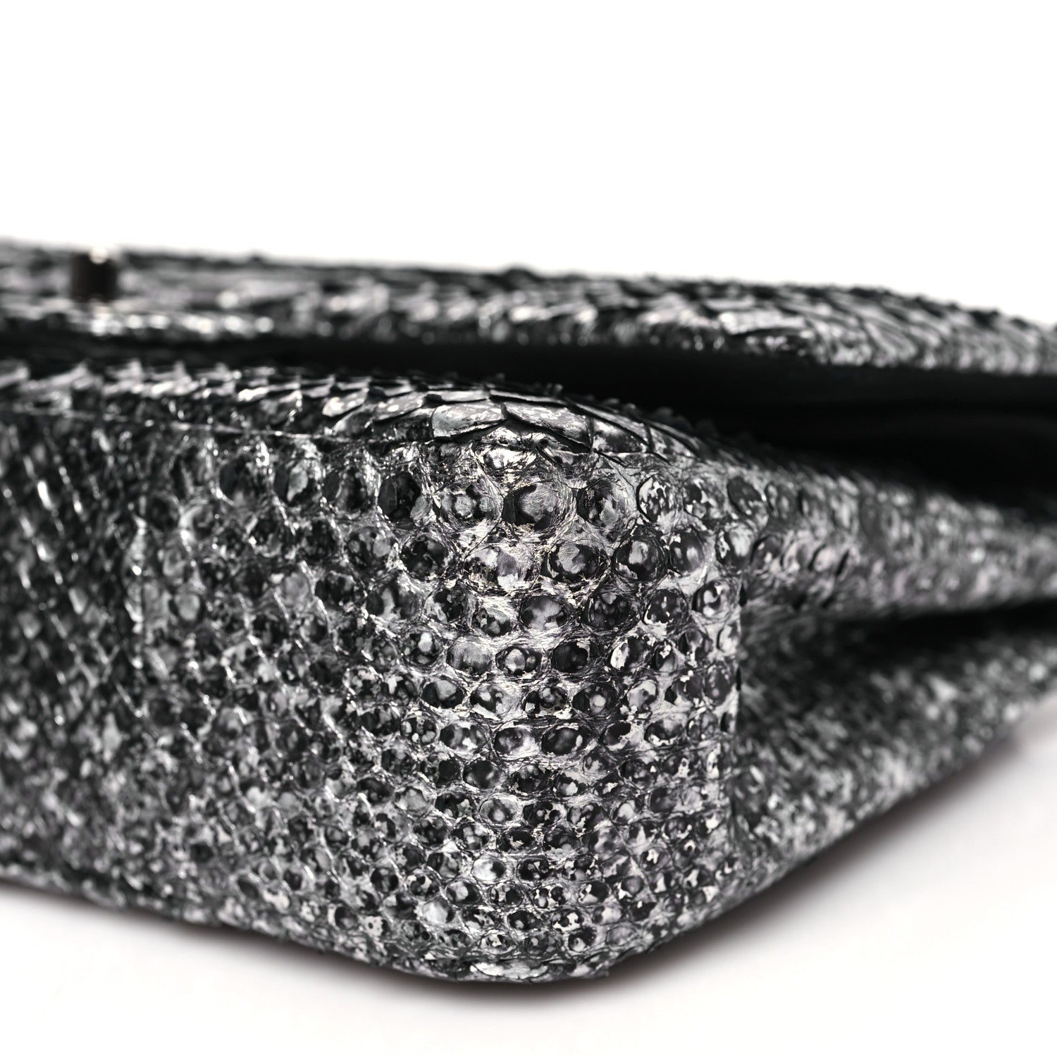 Chanel Metallic Snakeskin Medium Double Flap Black Silver 10 of 11