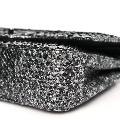 Chanel Metallic Snakeskin Medium Double Flap Black Silver 10 of 11