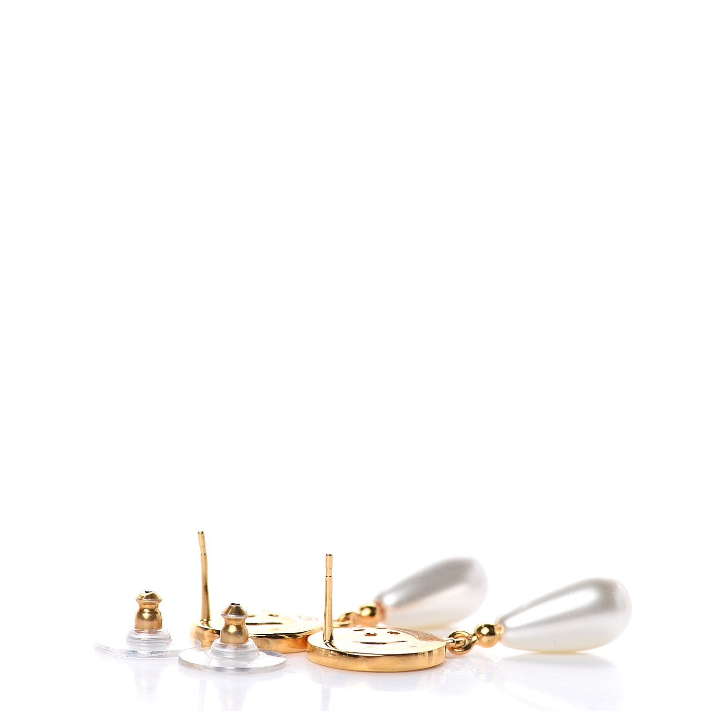 Metal Pearl Paris Button Drop Earrings Gold