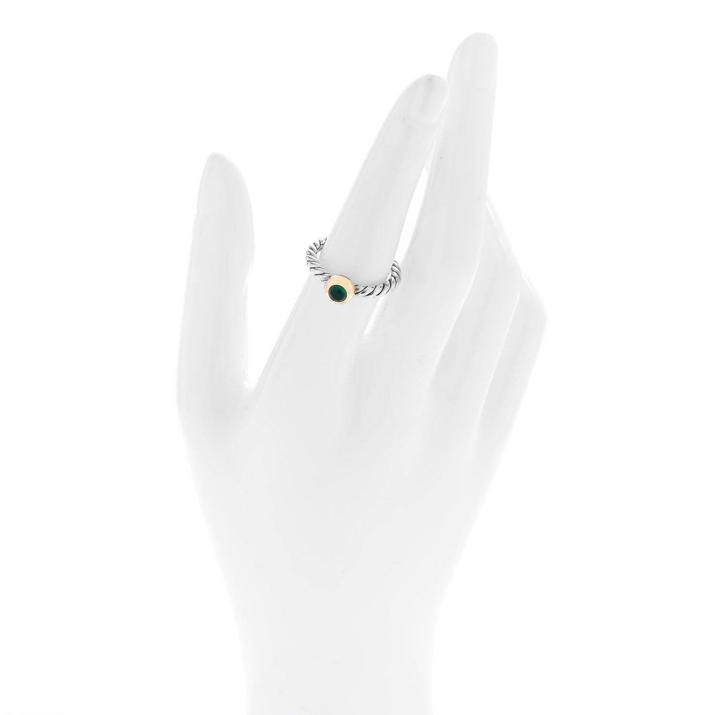 Sterling Silver 14K Yellow Gold Green Onyx Petite Cable Ring 52 6