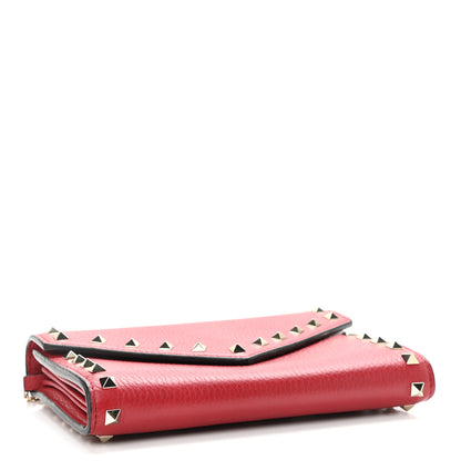 Valentino Garavani Pebbled Calfskin Rockstud Envelope Wallet on Chain Rosso Valentino 4 of 10