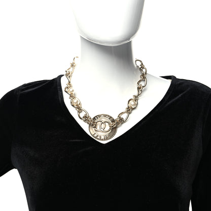 Chanel Metal Pearl Chain CC Paris Pendant Necklace Gold 2 of 5
