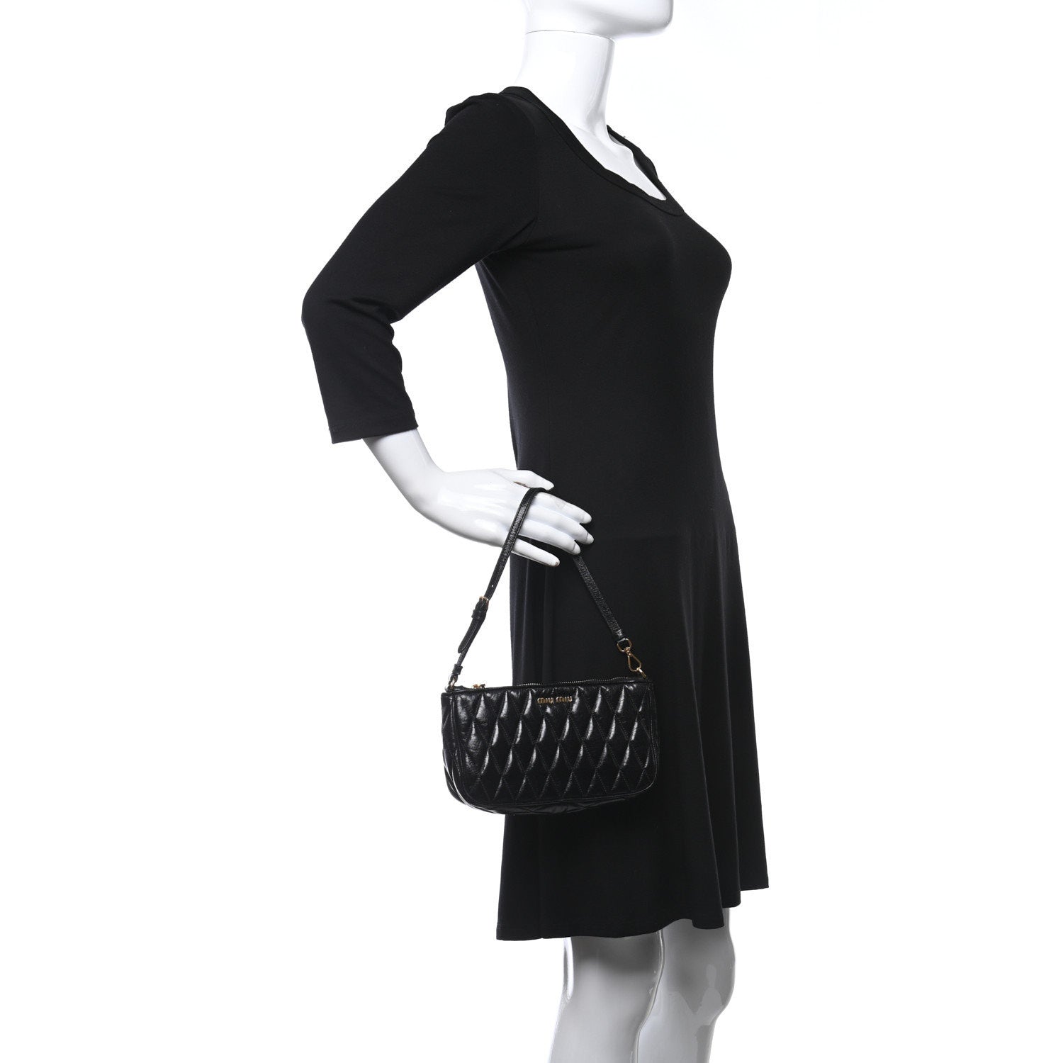 Miu Miu Vitello Shine Quilted Pochette Black 2 of 9