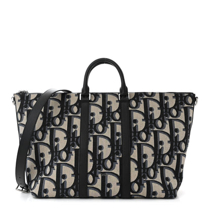 Christian Dior Maxi Oblique Jacquard Weekender 40 Beige Black 1 of 10