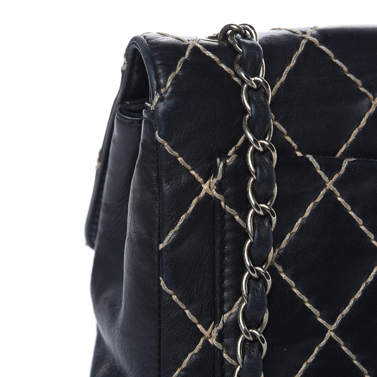 Calfskin Wild Stitch Jumbo Flap Black
