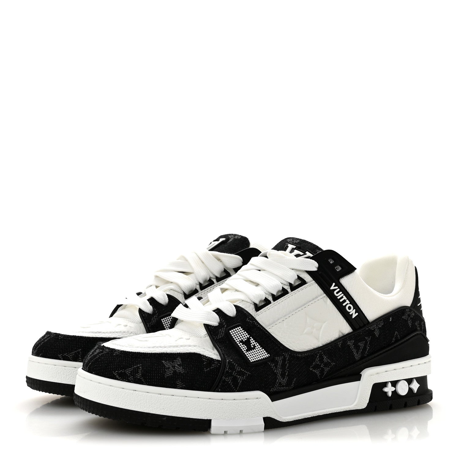 Louis Vuitton Calfskin Embossed Monogram Denim Womens LV Trainer Sneakers 41 Black 41 Black 4 of 9