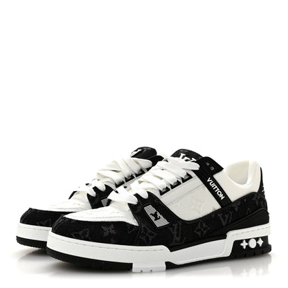 Louis Vuitton Calfskin Embossed Monogram Denim Womens LV Trainer Sneakers 41 Black 41 Black 4 of 9