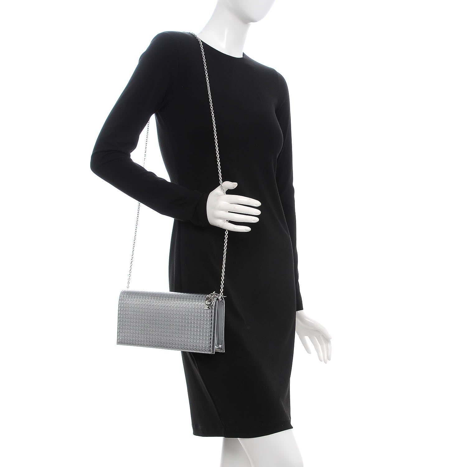 Christian Dior Metallic Patent Micro-Cannage Lady Dior Croisiere Chain Clutch Silver 2 of 6